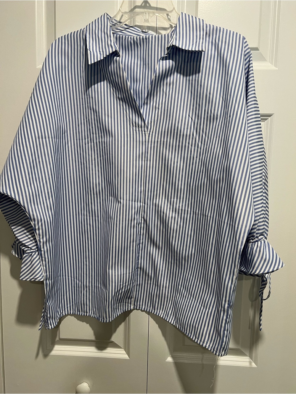 Striped Blue and White Women’s Shirt — Flowy cut